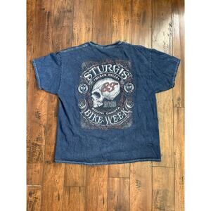 Sturgis Shirt Mens 2XL Blue Y2K Skater Biker Acid Wash Graphic Skulls